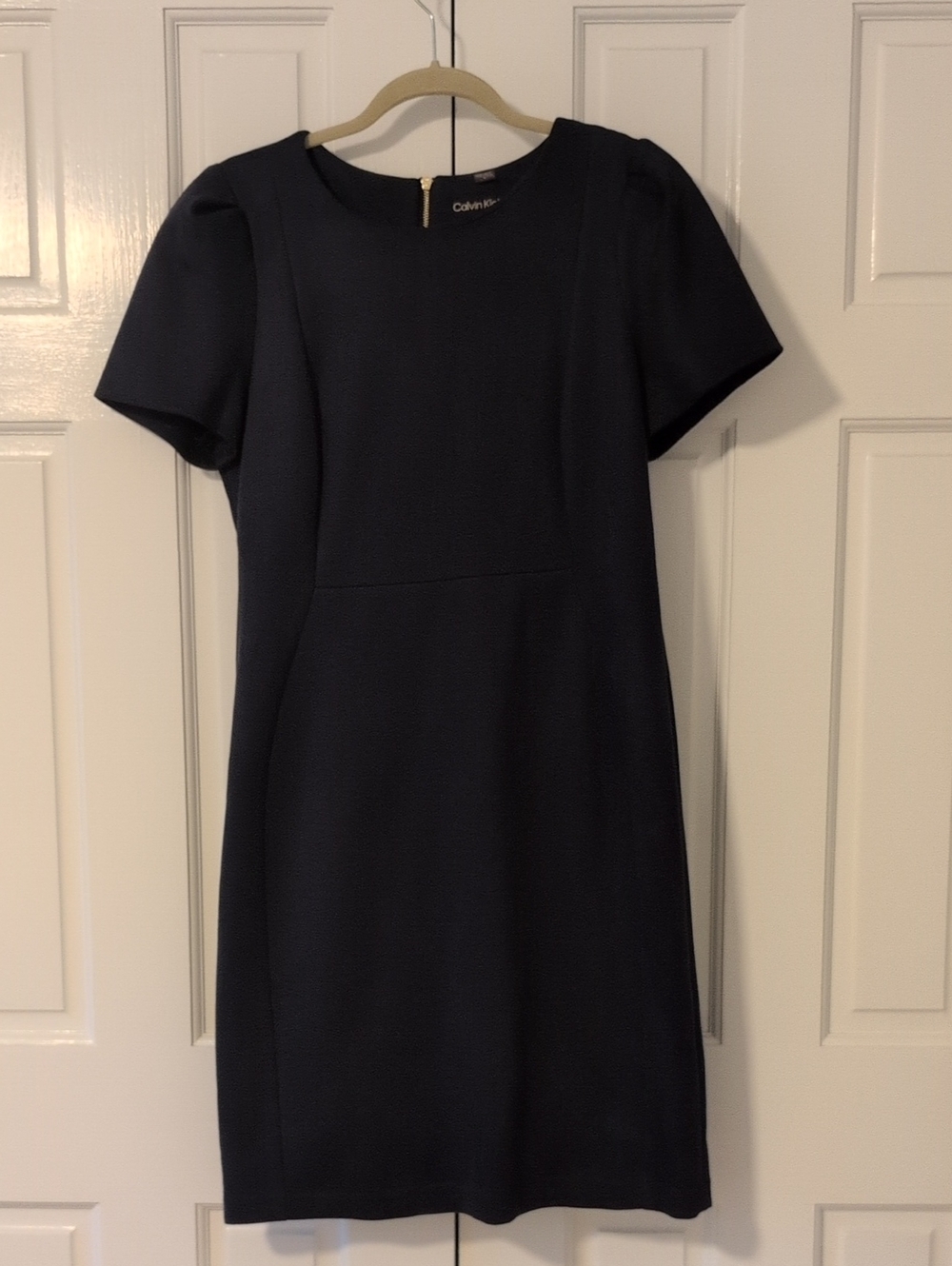 Calvin Klein Navy Short-Sleeve Suade Midi Dress